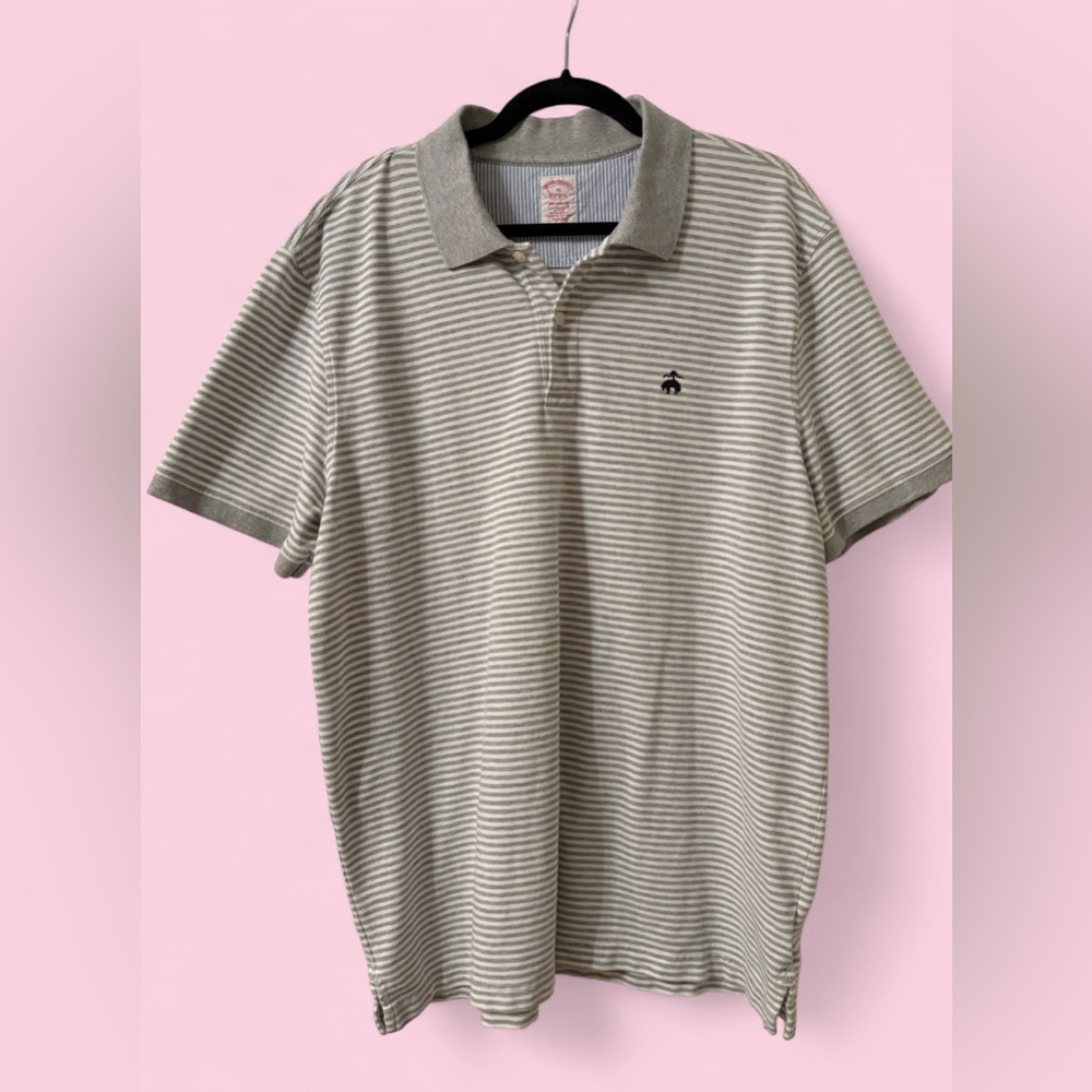 Brooks Brothers Gray White Stripe Polo Shirt XL | Supima Cotton Classic Fit